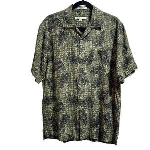 Geoffrey Beene Silk Casual Short Sleeve Button Down Palm Tropical Shirts Medium
